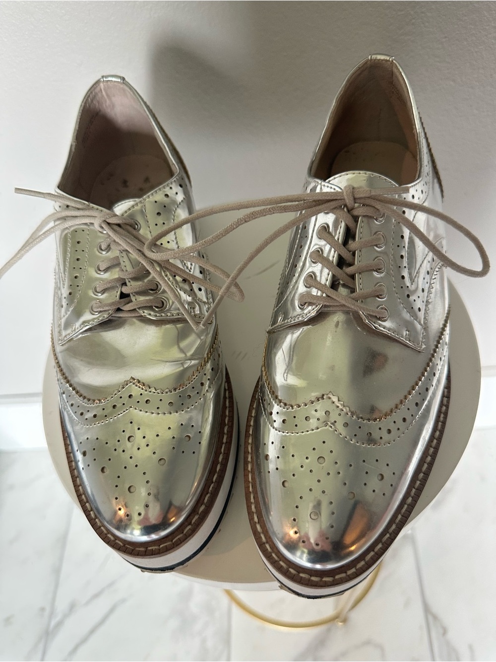 Metallic Silver Women’s Wingtip Oxfords